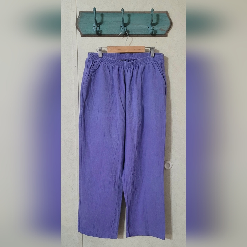 Vintage 100% cotton purple pull on pants women colorful dopamine dressing - 16P